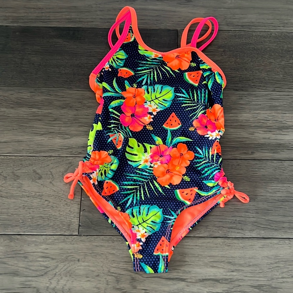 NWOT tropical low back crisscross strap asymmetrical top toddler swimsuit